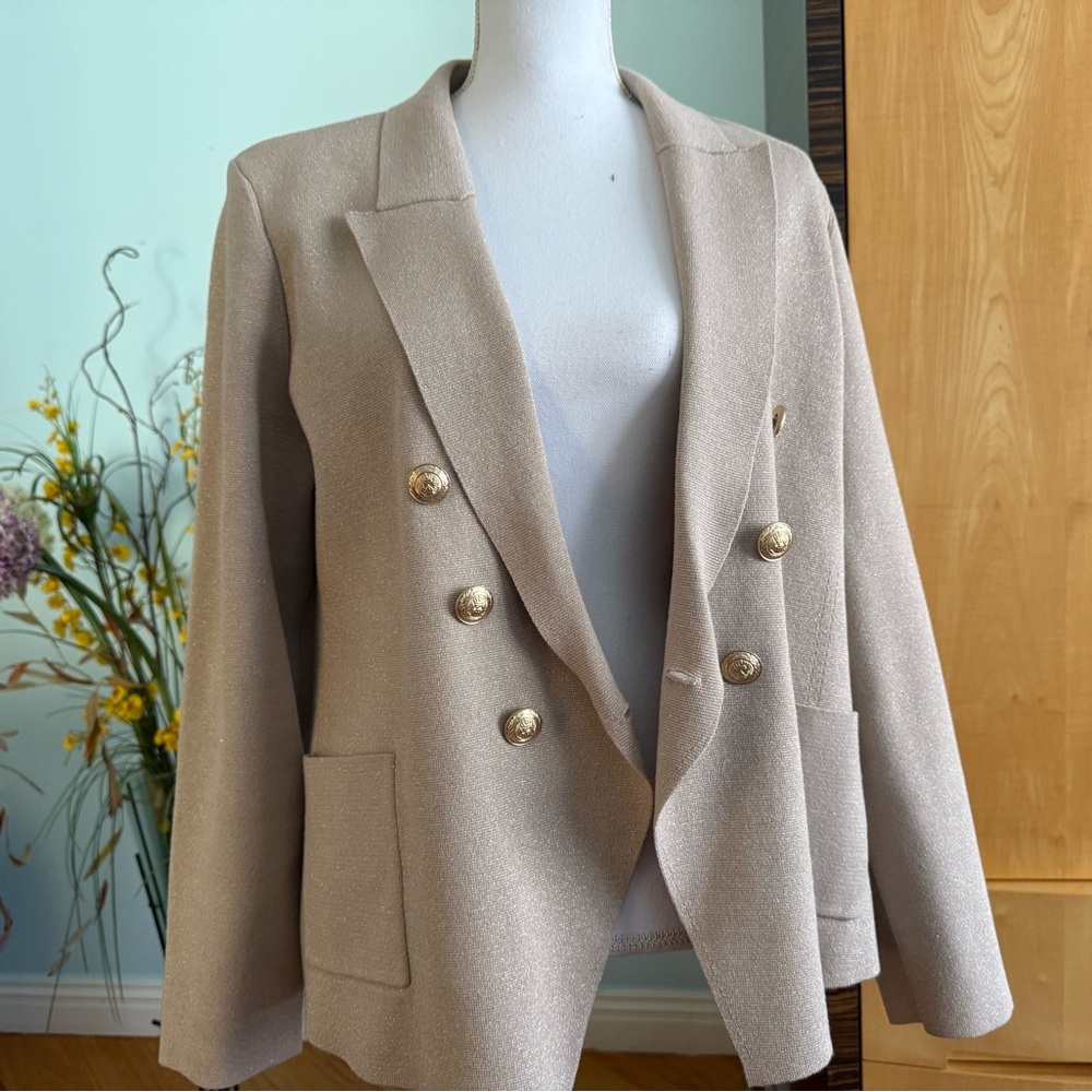 L'AGENCE Beige Blazer with Gold Accents